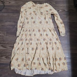 Natalie Martin Fiore Floral Tie-Neck Tiered Long Sleeve Midi Dress Size S